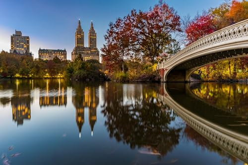 Puzzle für Erwachsene, 1000 Teile, Bogenbrücke, Panorama, Central Park in der Dämmerung, New York, Foto, Foto, Familie, lustig, herausfordernd, Urlaubspuzzle, Geschenk