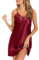 Vlazom Nuisette Femme Sexy Satin Chemise de Nuit Courte Bretelles Reglables Robe de Nuit，Rouge Violet，M