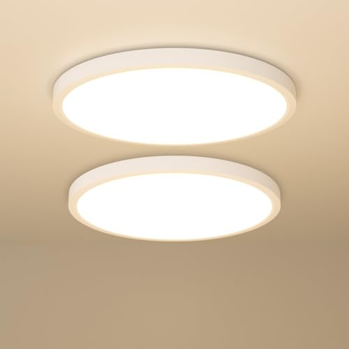 LUTW LED Deckenleuchte Flach, 18W 1850LM 4000K Neutralweiß, 2 Stück | Ultra Dünn Deckenlampe LED Rund, IP44 Wasserfest Modern Küchenlampe, für Badezimmer Schlafzimmer Wohnzimmer Flur, 220*17MM