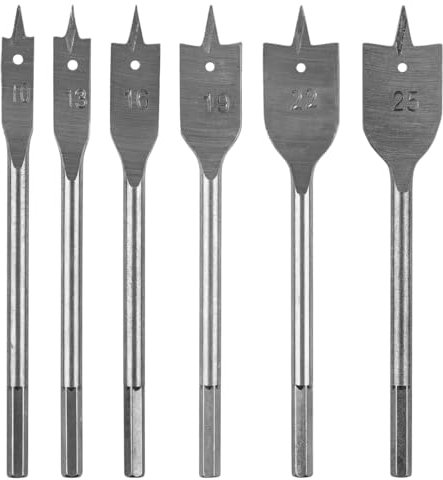 GRAPHITE Spatenbohrer-Set Holz, 6-teilig, 1/4 Zoll Schnellwechsel-Sechskantschaft, Ø 10–25 mm, flacher Holzbohrer, Flachfräsbohrer Set, Flachfräser holz