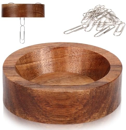 WANGDEFA 6.5*2cm Klammernspender Mit Magnet Büroklammernspender Magnetisch Büroklammern Spender Holz Magnetischer Halter für Büroklammern Büroklammer Behälter für Bürobedarf（Keine Büroklammern）