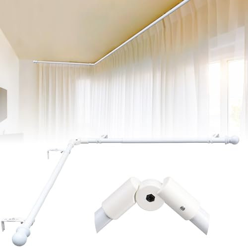 Tringle à Rideaux Baie Vitrée, 76-345cm Tringle à Rideau Réglable en Forme de L en Acier Inoxydable, Tringles à Rideaux de Baie de 25mm Diamètre pour Chambre à Coucher, Salon/Blanc