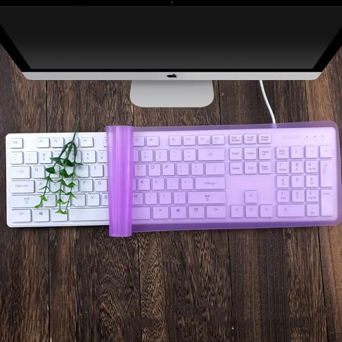 DüNn Protection de clavier universelle en silicone, imperméable, anti-poussière pour clavier d'ordinateur de bureau (violet)
