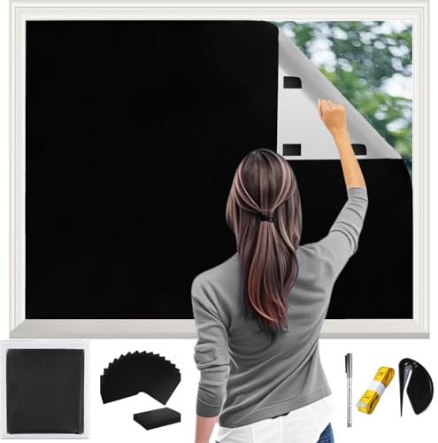 Fenster Abdunkeln & Verdunklung, Verdunklungsfolie mit Nano Saugnapf | Wieder Verwendbar |, Hitzeschutz & Abdunklungsfolie, Verdunkelungsfolie, Fensterverdunkelungen Innen(2mx1,45m)