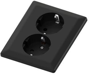 Temolink Euro Classic Unterputz Steckdose 2-Fach Schuko, 250V 16A Doppel Wandsteckdose, 103 x 84 mm, kompatibel mit 1,5-fach Unterputzdose, Schwarz
