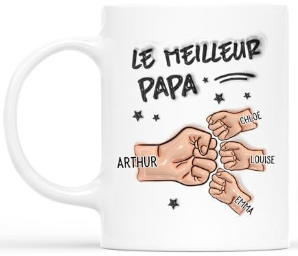Cadeau Plus Mug Personnalisé Prénom - Le Meilleur Papa Papy - Cadeau fete des peres personnalisable, Tasse papa original, Papi mug, Tasse grand pere (Modèle #1)