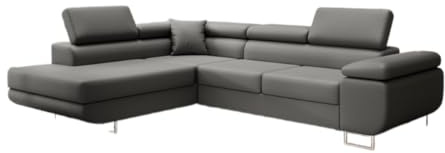 Luxusbetten24 Designer Sofa Aston mit Stauraum und Schlaffunktion | Bezug: Kunstleder | Farbe: Grau | Stellvariante: Links
