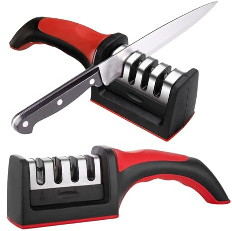 BEJAGWUS Messerschärfer in Wolframstahl & Keramik,Professioneller Koch Knife Sharpener mit Rutschfestes Standplatte,Messerschleifer Profi für Messer, Obstmesser,Brotmesser & Scheren (4 in 1)