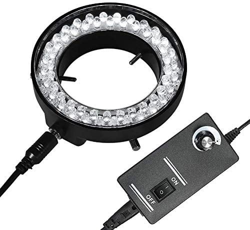 Microscope Adjustable 56 LED Ring Light Illuminator Lamp Compatible with Industry Stereo Microscope Camera Magnifier AC 90V-240V Power Adapter