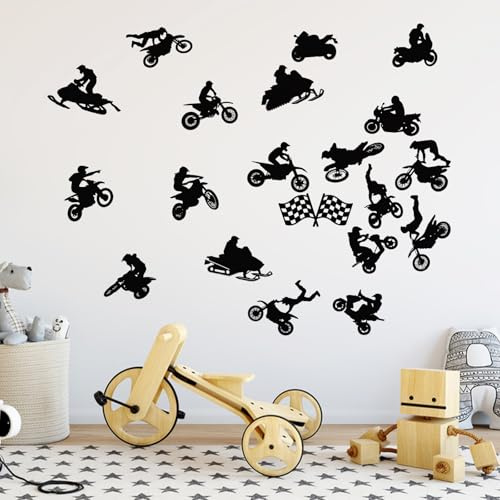 SUPERDANT Dirtbike Wandtattoo Motocross Wandtattoo Wohnzimmer Motorrad Schwarzes Wandsticker Kunstdekor Sport Wandaufkleber Für Schlafzimmer Jungenzimmer Wohnzimmer Spielzimmer Klassenzimmer Geschenke