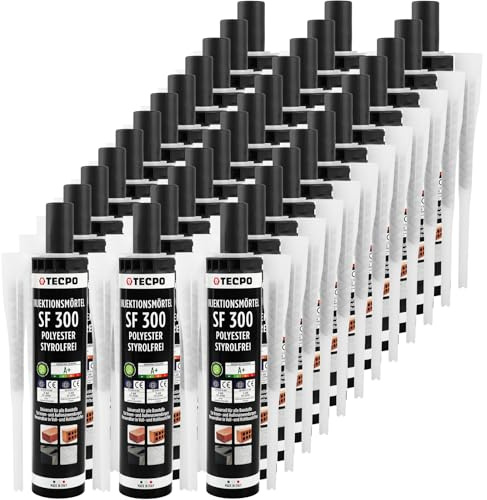 TECPO SF Lot de 36 mortiers d'injection 300 ml avec mélangeur statique mortier pour fixation de matériaux pleins et creux pour l'intérieur et l'extérieur