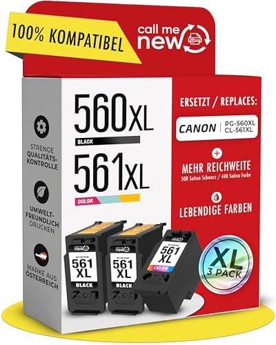 callmenew 560XL & 561XL Druckerpatronen – kompatibel mit Canon 560 561 Patronen XL (PG-560XL Schwarz & CL-561XL Farbe) – XL Reichweite, Smart-Chip, Ersatz für PIXMA TS5350i TS7450i TS5300 – 3er Pack