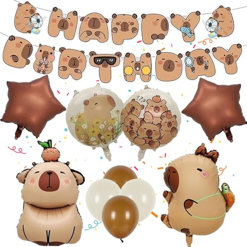 Capybara Geburtstag Deko, Deko Geburtstag, 10 Stück Party Accessoires und 1 Stück Geburtstagsbanner, Anime Kindergeburtstag Deko für Geburtstag Party Dekoration