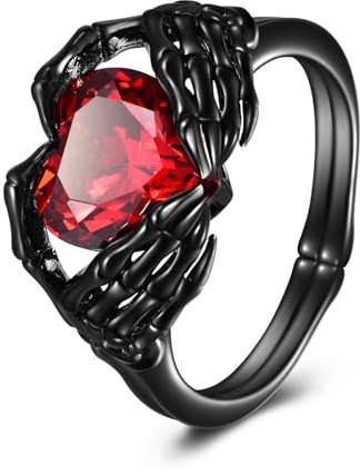 VONALA Claddagh-Ring aus Sterlingsilber mit Totenkopf, Hand, Herz und Edelstein Ringe Gothic-Schmuck Geschenke Geburtstag Halloween für Frauen Männer