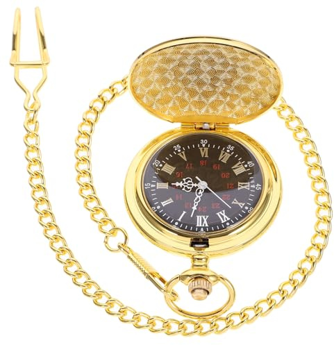 TOVINANNA Orologio da Tasca Vintage in Lega Bronzo Design Classico Doppio Lato Movimento Preciso Elegante e Pratico con Catena Lunga per Uomo e Donna