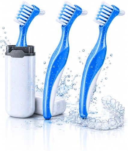 Cepillo Limpiador para Ortodoncia 3 UDS + Funda de Regalo – Cepillos de Limpieza para Prótesis Dental, Dentadura Postiza y Férula Dental con Cabezal de Doble Cara y Cerdas Resistentes