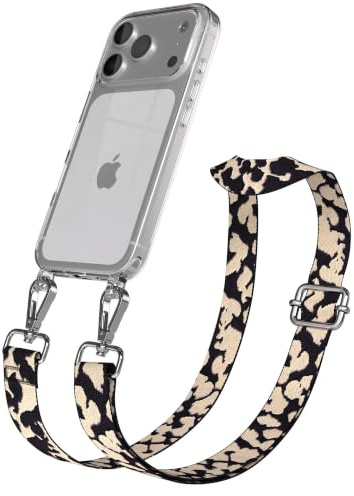 EAZY CASE Handykette - Verstellbares Taschenband kompatibel mit iPhone 17 Pro, Schulterriemen, Handykordel mit Silikon Hülle, Umhängetasche, Taupe Camouflage Silber