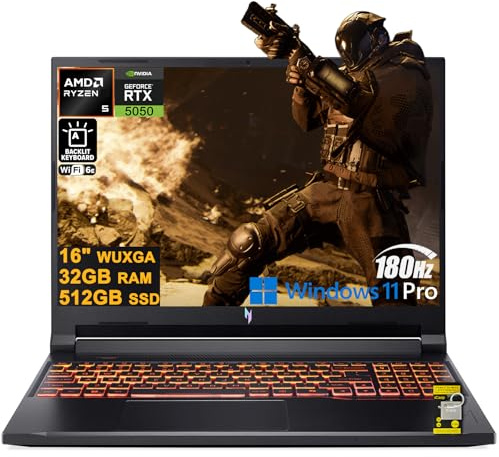 acer Nitro V 16 AI Ordinateur portable de jeu 16 WUXGA IPS 180 Hz AMD 6-core Ryzen 5 240 32 Go DDR5 512 Go SSD GeForce RTX 5050 GDDR7 (jusqu'à 421 AI Tops) Rétroéclairé Wi-Fi6E Type-C Win11Pro ICP
