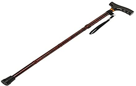 Homecraft Folding Coloured Walking Stick with Wooden Handle, Lightweight Adjustable Walking Cane for Balance, Mobility Aid, Walnut, 825-925mm
