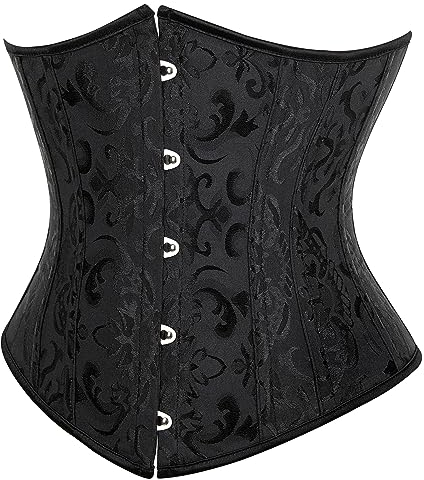 SZIVYSHI Women'S Underbust Satin Lace Up Waist Cincher Corset Shaper Bustier Top - Jacquard Black - Size M