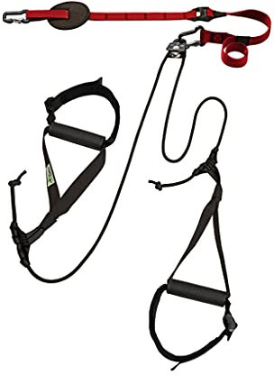 eaglefit - Premium Sling-Trainer „Allround“ für Zuhause & Unterwegs inkl. Umlenkrolle, Türanker, Poster - Schlingentrainer verstellbar 90-310cm - Slingtraining Suspension Training Strap System (rot)