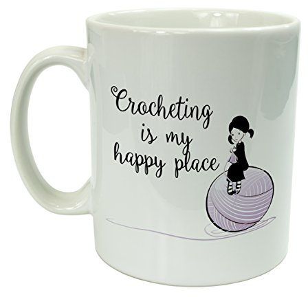 Crocheting Is My Happy Place gift - For Crochet fans gifts for her - 10oz WHITE CERAMIC MUG