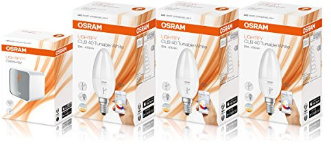 Osram Lightify Smart Home LED-Birnen-Set E14, inkl. Osram Lightify Gatewat und 3 Osram Lightify Smart Home LED-Leuchtmittel E14 – 6 W / 40 W, Ersatz, dimmbar, warmweiß bis Tageslicht, 2700 K – 6500 K, funktioniert mit Amazon Alexa