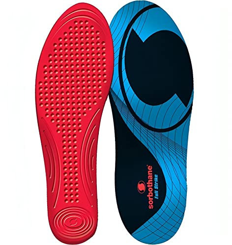 SORBOTHANE Full Strike Insoles, 44-45 (UK 10) Shock Absorbing Shoe Soles for Football Boots, Running or Walking, Reduces Footbeds for Plantar Fasciitis, Heel Support and Arch Pain Relief, Blue