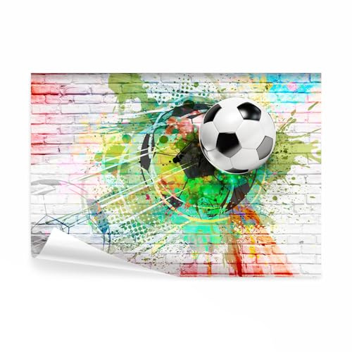 decomonkey Fototapete Fußball, 300x210 cm, XL, Wohnzimmern Ziegel, Vlies | Schlafzimmer, Jugendzimmer, Kinderzimmer, Tapete, Fototapeten, Tapeten, Vliestapete, Wandtapete, moderne, Wandbild, Wand