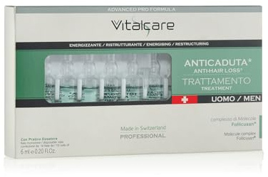 Vitalcare | Swiss Anti-Fall-Behandlung für Herren, energetisierend, mit Follicusan Molekül-Komplex, 10 Ampullen gegen Haare und Herren, 6 ml, mit praktischer Dosierer