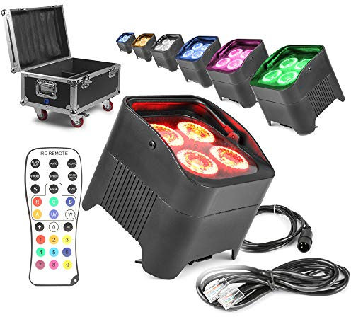 Beamz BBP94 Battery LED Uplighters - Complete Event Lighting Kit with 8 Wireless, Rechargeable RGBAW-UV PAR Lights & Charging Flight Case - Ideal for Stages, Weddings, DJ & Indoor Events