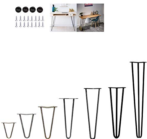 4Pcs Hairpin Table Legs Heavy Duty DIY Furniture Metal Table Legs with Free Screws & Protector Feet - Stable Standard Table Height, 10cm to 72cm, 2Rods, Black (10cm)