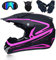 Casco di Motocross - Adulti Casco da Motociclista Set con Occhiali/Maschera/Guanti, Casco da Cross Motorcycle Sports DH Off-Road Enduro ATV MTB Quad Caschi Moto per Uomini Donne, Nero + Rosa,L