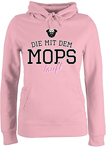 Pullover Damen Hoodie Frauen - Geschenk für Hundebesitzer - Die mit dem Mops läuft - M - Hellrosa - hundepullover Hunde Spruch Hoddie Frau lustige sprüche Hund haustierhoodie Hoody dogfashion