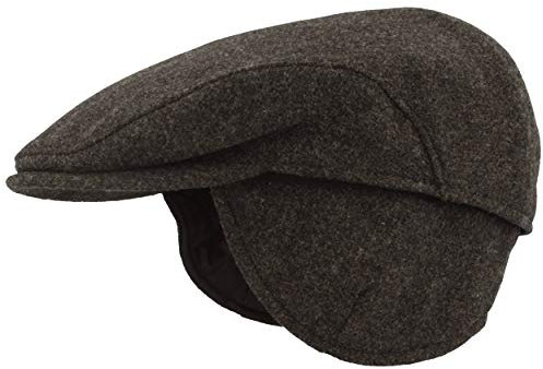 Herren Winter Schiebermütze mit Ohrenklappen Flatcap Schirmmütze 100% Wolle Cap ausklappbarer Ohrenschutz Hautfreundlich Bequem Anthrazit 58