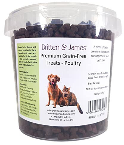 Grain Free Dog Treats & Cat Treats - Poultry 1kg - in a Stay Fresh 2L Tub by Britten and James