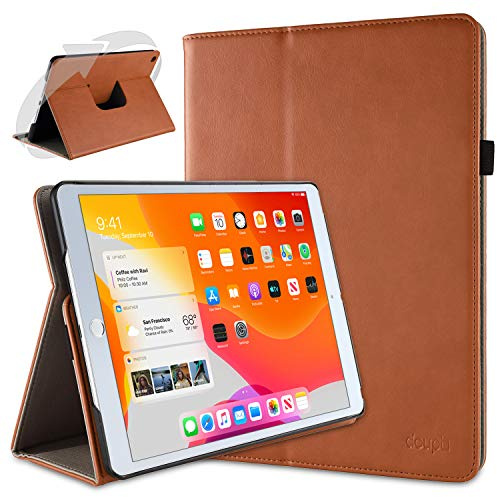 doupi Rotatif Housse pour iPad 2020 (8. Gen.), iPad 2019 (7. Gen.) 10,2 Pouces, Deluxe 360 Degrés Smart Coque de Protection Simili Cuir Coque Cover et Case, Brun