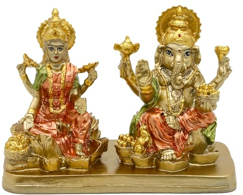 alikiki Hindu-Lord Ganesha Lakshmi Statue - Indischer Gott Laxmi Ganesh Murti Artikel Home Tempel Puja Pooja Idol Diwali Geschenk - Indien Tischtisch Ganpati Skulpturen
