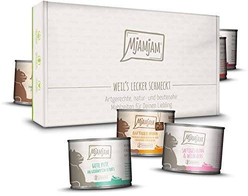 MjAMjAM - Premium Nassfutter für Katzen - lecker Box, 12er Pack (12 x 200 g), getreidefrei mit extra viel Fleisch