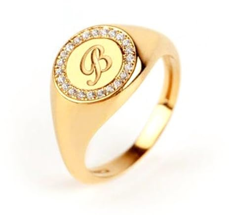 Elegant jewel box Unisex Diamond letter ring in solid Gold 9k,14k,18k, Signet ring for pinky finger, Diamond monogram chevalier, Personalized gift, RN320