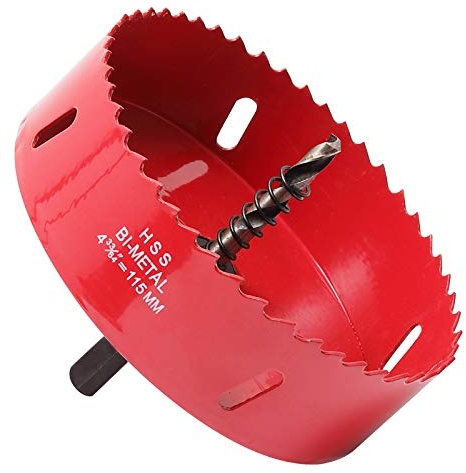 Lochsäge 115mm, Schnellarbeitsstahl HSS M42 Bi-Metall Lochsäge, Lochfräser mit Sechskant-Schaft und Bohrer für Holz, Trockenbau und Metallblech,1 Stück Rote