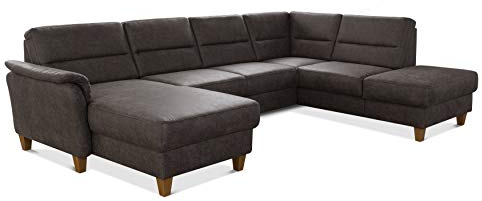 CAVADORE Wohnlandschaft Palera / Federkern-Sofa in U-Form im Landhausstil / 314 x 89 x 212 / Mikrofaser in Lederoptik, Braun