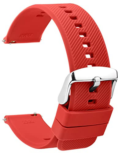TStrap Silikon Uhrenarmband Schnellspanner 22mm - Weich Rot Gummi Ersatz Uhrband für Smartwatch - Mehrere Farben für Herren Damen - wasserdichte Sport Edelstahlschnalle - 18mm 20mm