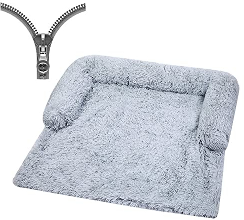 Nyescasa Hundebett für Grosse Hunde u. kleine Hunde,Sofaschutz Plüsch Flauschig Atmungsaktiv Katzenbett,Winter Warm Dauerhaft Hundecouch Waschbar rutschfest Hundekissen (L ca. 102x90x20cm, Hellgrau)