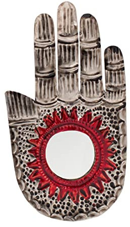 FANMEX - Fantastik - kraftvolle Hand mit Spiegel - Handwerk aus mexikanischem Weißblech (Sternenkreis Silber)