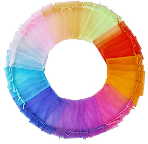 Aucuu 100pcs Sacs Organza 10 x 15 cm - Mixte Couleur Pochettes Cadeau Avec Cordon De Serrage - Sac à Bijoux Pour Lavande, Faveur De Mariage, Bonbons Et Cadeaux