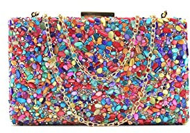MODELISA - Bolso Clutch Mano Piedra Noche Boda Cartera Mujer (Multicolor)