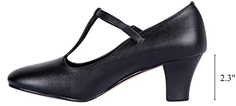 Asyusyu Charakterschuhe Damen T-Strap Geschlossene Zehen Latin Salsa Tango Tanz Übungsschuh Student Fußlicht Tanzschuhe, Schwarz , 38.5 EU