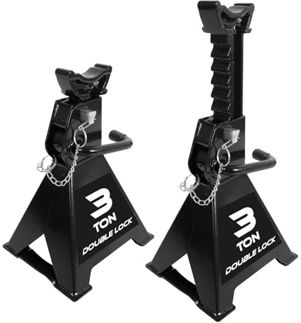 Torin AT43005AB Steel Heavy Duty Jack Stands: Double Locking Pins, 3 Ton (6,000 lb) Capacity, Black, 1 Pair (2 Pack)