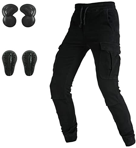 YFFS Jeans Da Moto Da Uomini E Donne Pantaloni Protettivi Da Moto Pantaloni In Denim Rinforzati Foderati Protettivi Approvati CE Rimovibili Corazzati Denim Modern-Fit (Nero,M)